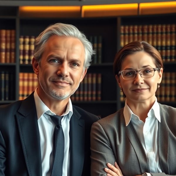 Doi consultanți fiscali într-un birou cu tonuri de cărbune și aur